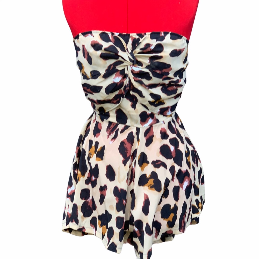 Twist Front Tie Back Leopard Tube Romper - Picture 3 of 15